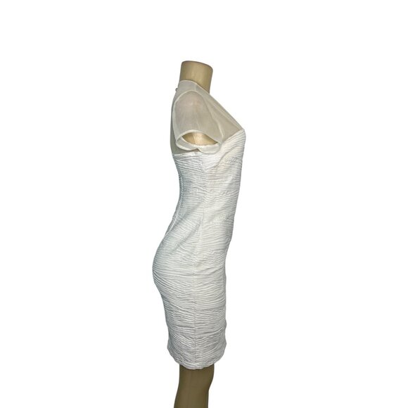 Cache White Mesh Sheer Cap Sleeve Ruched Mini Dress Size 8 - Picture 2 of 5
